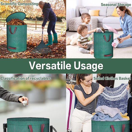 Ibenzoa® Tuinafvalzak 120L met Deksel, Opvouwbaar & Herbruikbaar — afbeelding 5