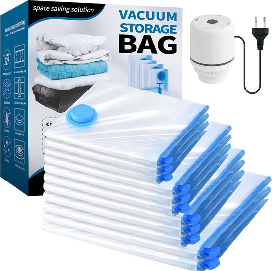 Vacuümzakken voor kleding met elektrische luchtpomp, 11 stuks (2 jumbo/3 groot/3 middel/3 klein), vacuümzakken voor dekbedden, matrassen, dekens, kussens, beddengoed, reizen, verhuizing