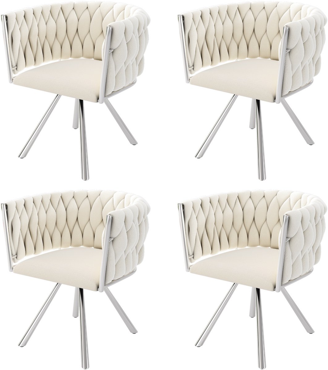Merax Fluwelen eetkamerstoelen - set van 4 - eenpersoons deluxe woonkamer slaapkamer draaistoel - lounge draaistoel - beige zilver Beige en Zilver