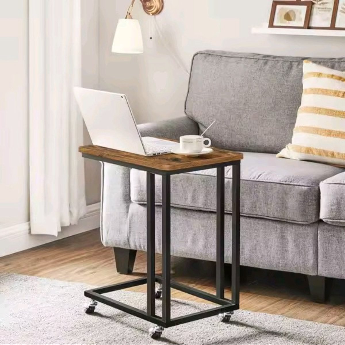 Mila Shop Bijzettafel - 2 Stuks - Salontafel - Zwenkwielen - C vorm - Stabiel - Bruin/Zwart - 35X50X60 Cm