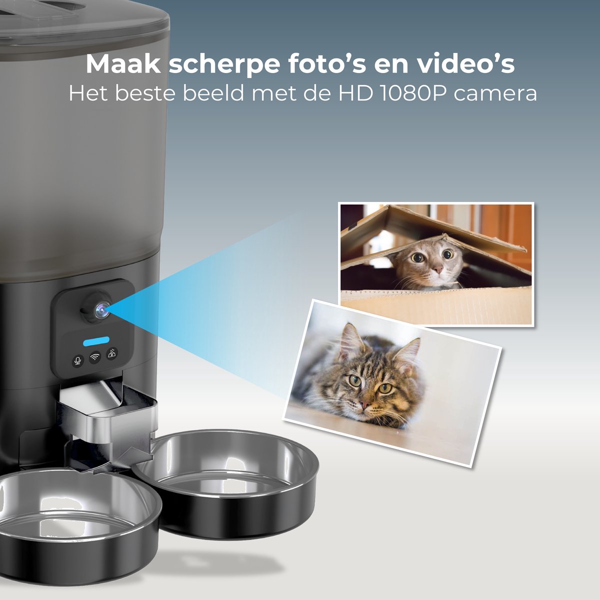 Afbeelding 3 van CatElite® - Automatische Voerbak Kat - Voor 2 Katten - 7L Voerdispenser RVS - HD Camera & Audio - Dual WiFi 5Ghz & 2.4Ghz - Night Vision - Voerautomaat Dispenser met Smart App - Voor droogvoer - Zwart