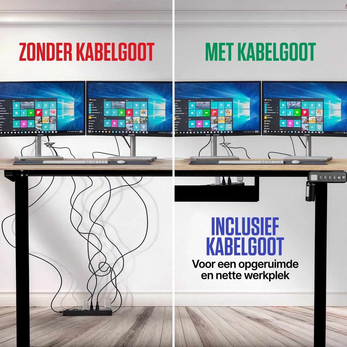 Stane Zit Sta Bureau Elektrisch Verstelbaar - 4 Geheugen Standen - Incl. Kabelgoot - 140 x 60 cm - Eiken