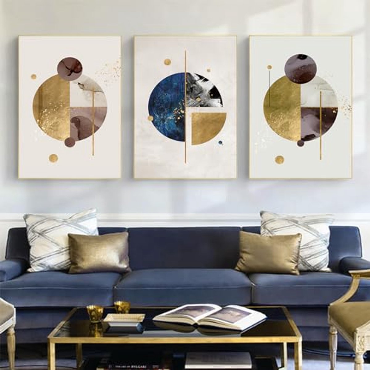Ibenzoa Abstracte Posters Set van 3, Geometrische Canvas Afbeeldingen, Woonkamer Decoratie, Zonder Lijst goud