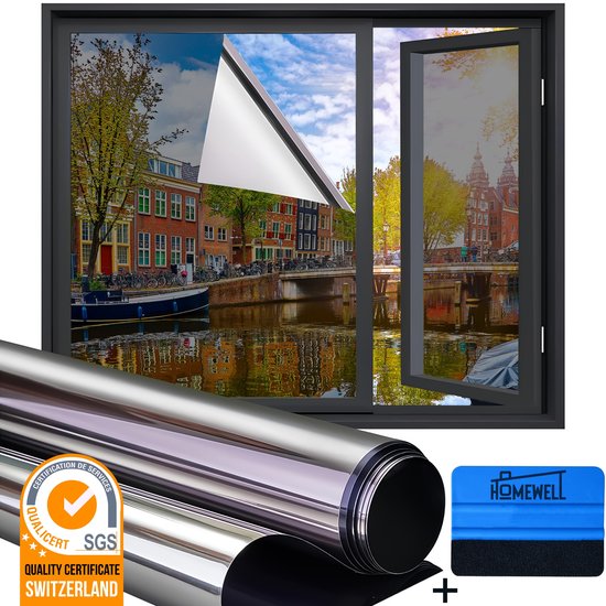 Homewell Isolerende HR+ Raamfolie 120x300cm - Statisch Zonwerende folie met Spiegeleffect - Zilver