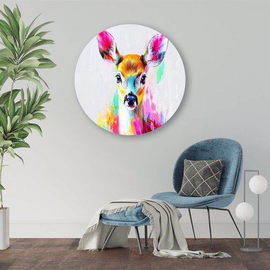 Kleurrijk hert in digitale stijl - Hert wandcirkels - Wandobject rond dieren - Digital Art - Unieke Forex muurcirkels - Woondecoratie - muurcirkel forex 100x100 cm