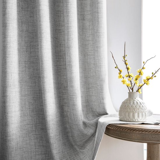 Runyéla 100% verduisterende gordijnen Thermogordijnen koudbescherming gordijnen met plooiband 245 x 140 cm (HxB) set van 2 stuks linnenlook gordijnen