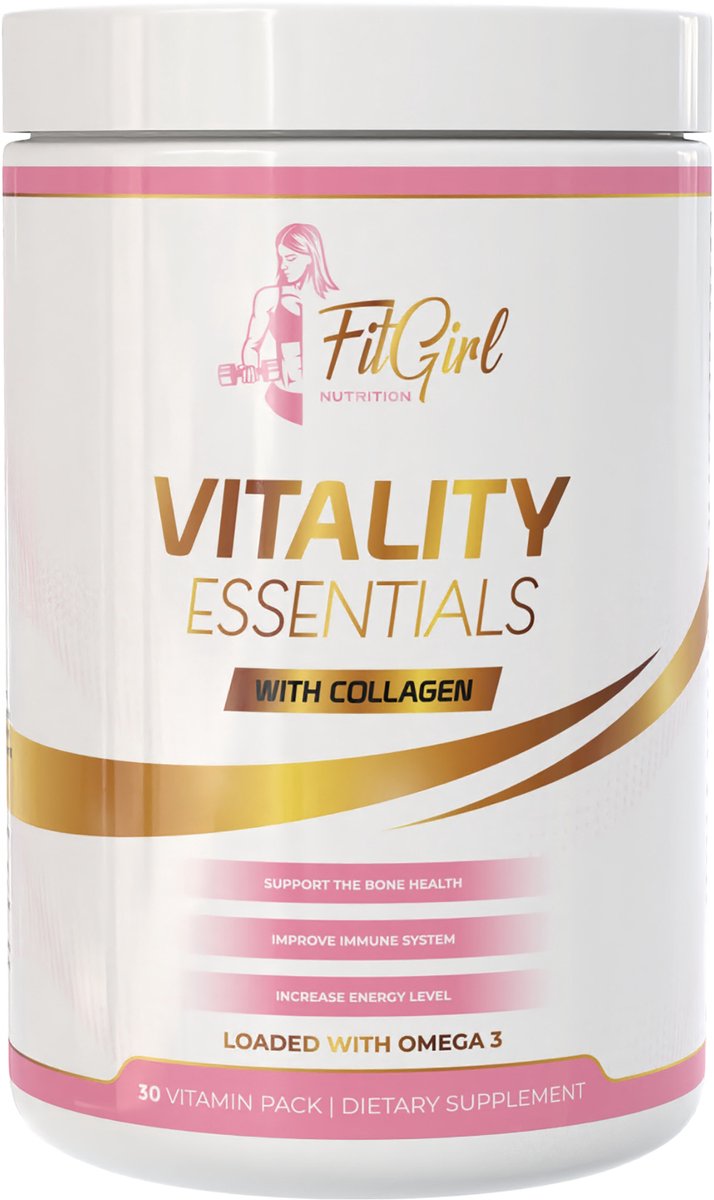 FitGirl Vitality Essentials | Vitamine en Mineralen en Collageen | 30 doseringen | 1 zakje per dag | Extra Omega 3 | Nutriworld