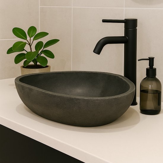 Lendo Online Wastafel Ovaal  46 53 X  34 40  Cm Riviersteen Natuursteen Wasbak Voor Badkamer Spoelbak Waskom Unieke Vorm En Kleur 763903298