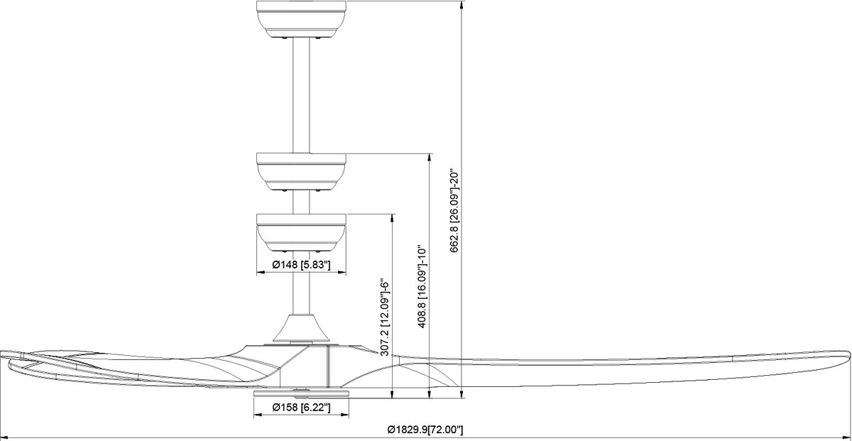 Plafondventilator 180 cm - Zonder Licht - 6 Snelheden met Afstandsbediening - 3 Houten Bladen - Omkeerbare DC-motor - Binnen en Buiten - Zwart – foto 2