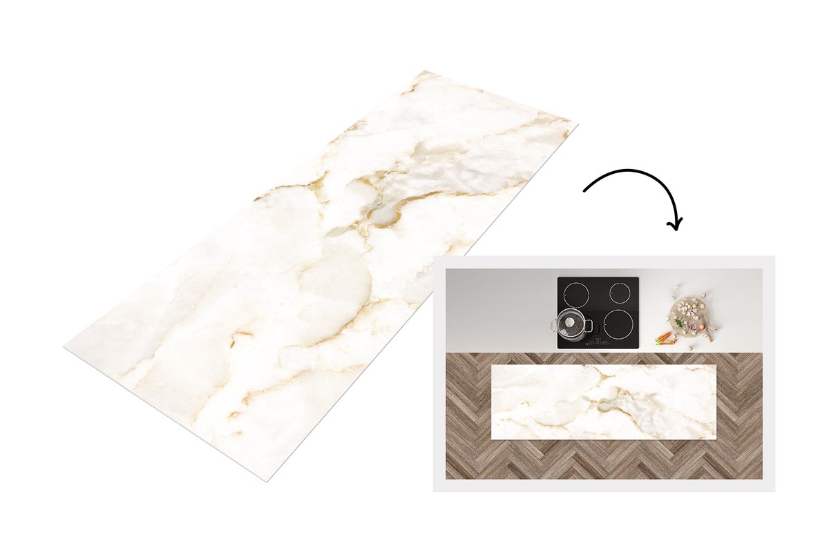 KitchenYeah Keukenloper 180x60 cm - Keukenmat vinyl Marmer - Kalk - Goud - Luxe - Marmerlook - Wit - Keukenmatten loper - Keuken vloerkleed tapijt