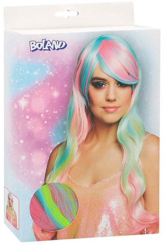 Perruque longue arc-en-ciel pastel pour femme - Perruque habillée