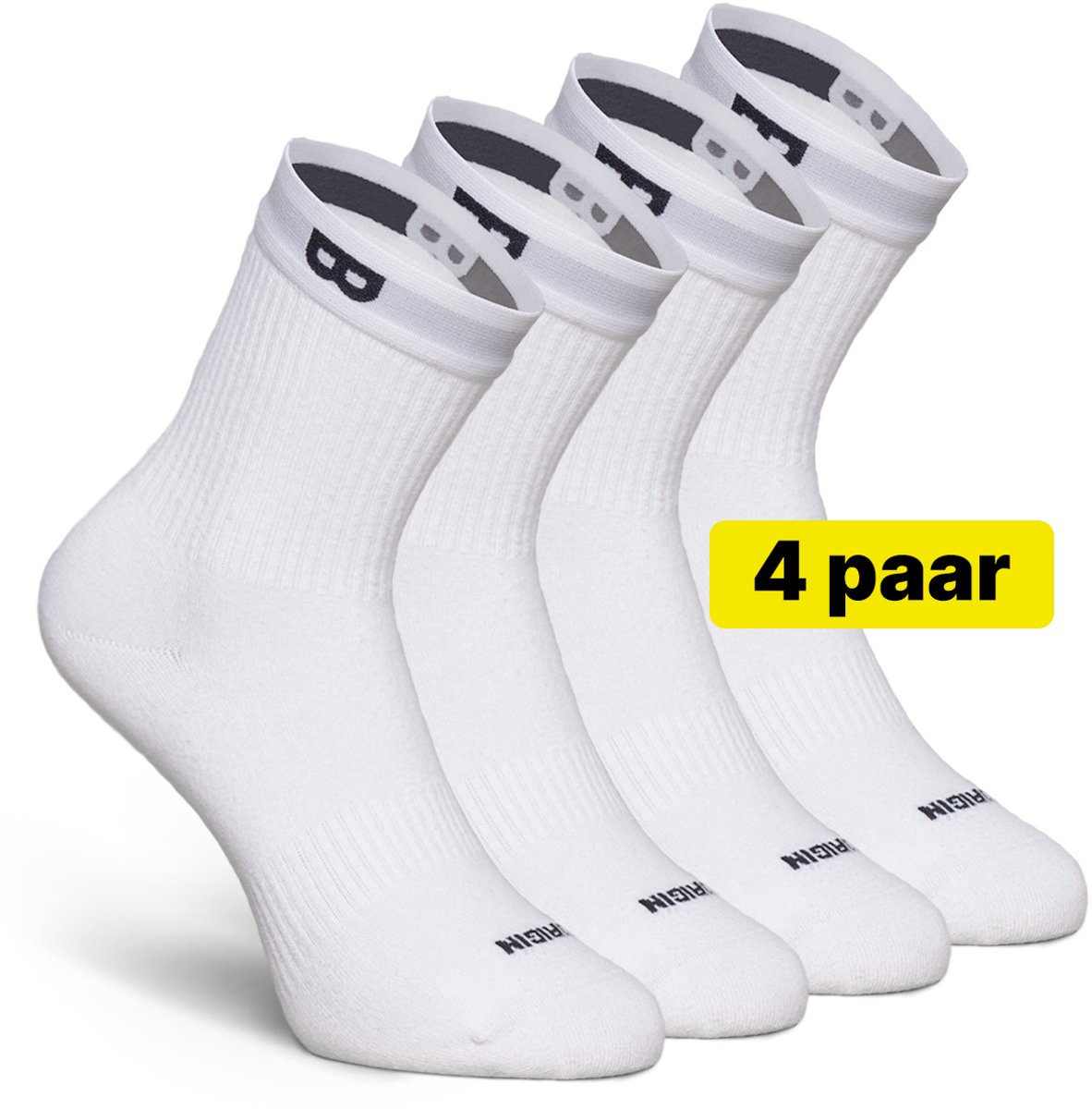 Plan B Sokken Heren en Dames Wit - 4 Paar - 35-38 - Crew Sportsokken - Hoge sokken - Werksokken - Socks - Sok met Onderbroekenband die niet Afzakt