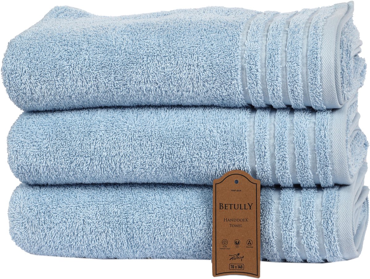 Betully ® XL Handdoeken 70x140 - Set van 3 - Badhanddoeken hotelkwaliteit - 100% katoen -Zware kwaliteit 500 g/m2-Luchtblauw