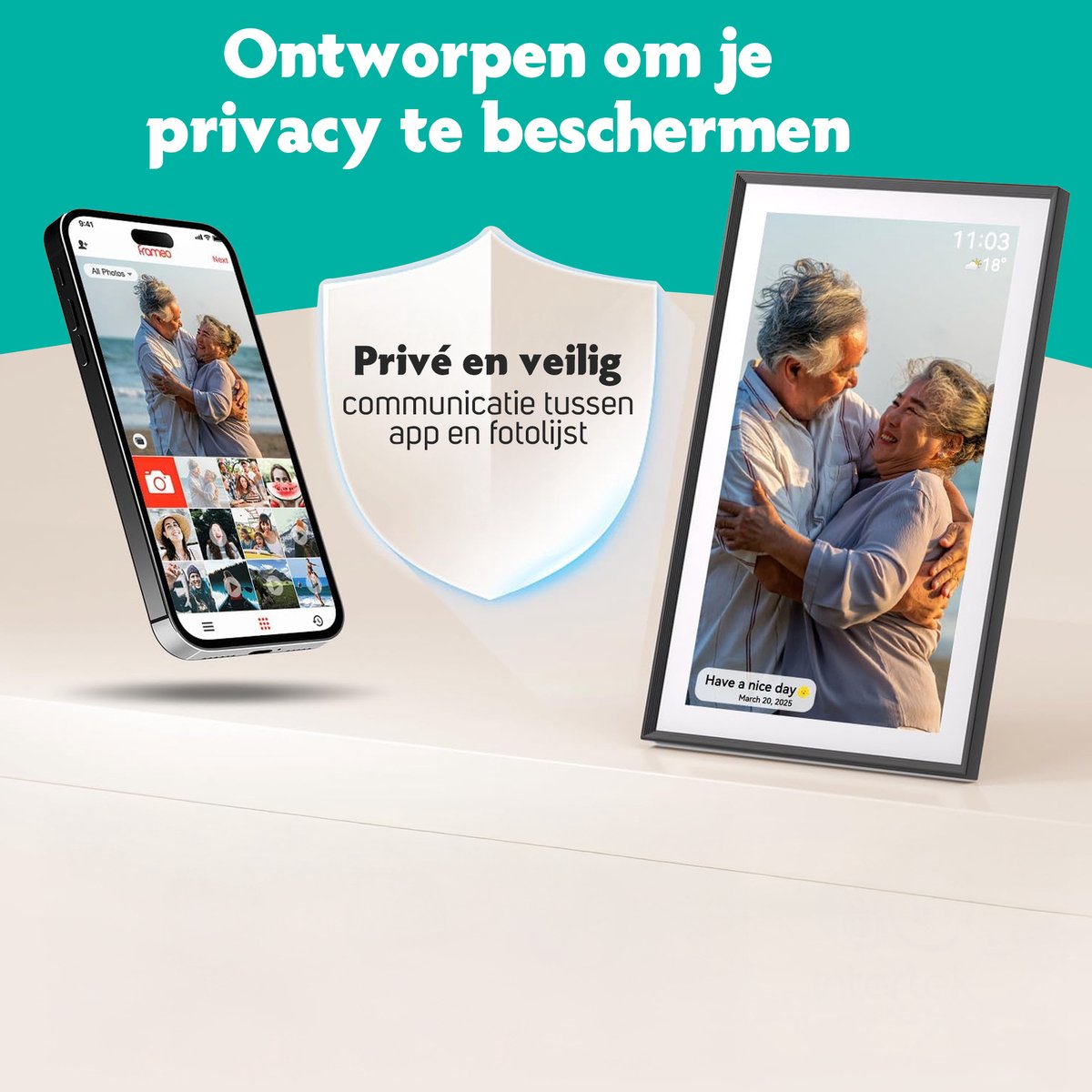 Pora&Co - Digitale fotolijst met WiFi en Frameo App - 15.6 inch - Pora – HD+ -IPS Display – Zwart hout - Micro SD – Touchscreen thumbnail 7