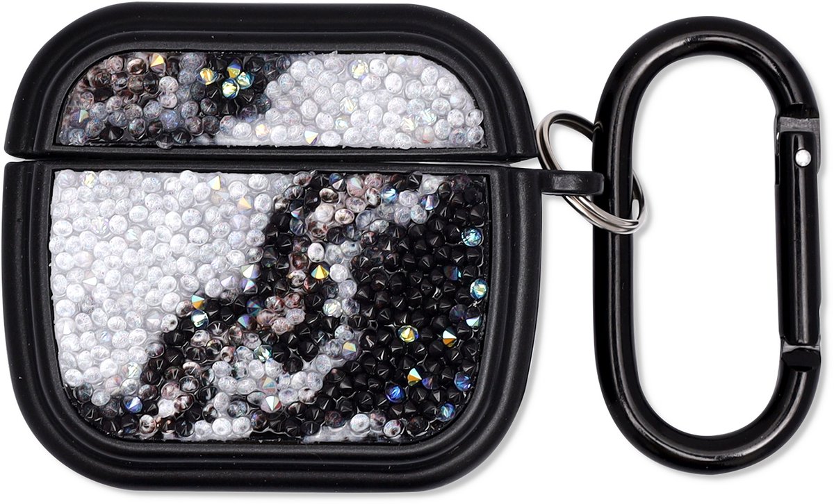 Casemania Hoesje Geschikt voor Apple AirPods 4 - Zwart - Diamant Marmer Glitter Cover met Ring en Sleutelhanger