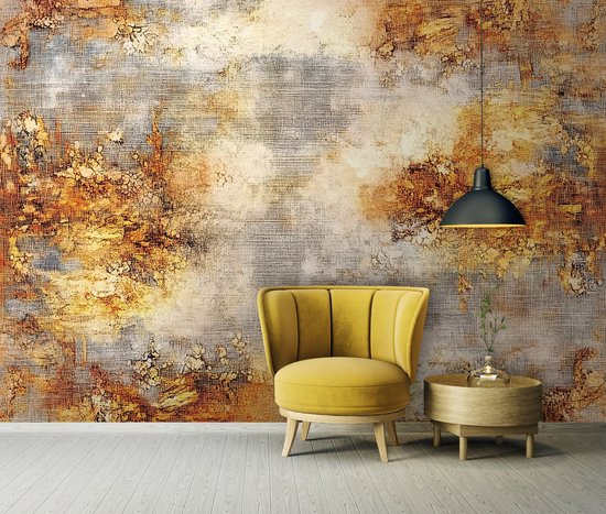 WALLARENA - Fotobehang - 200x140 cm - abstract gouden beton ontwerp voor slaapkamer en woonkamer, vliesbehang