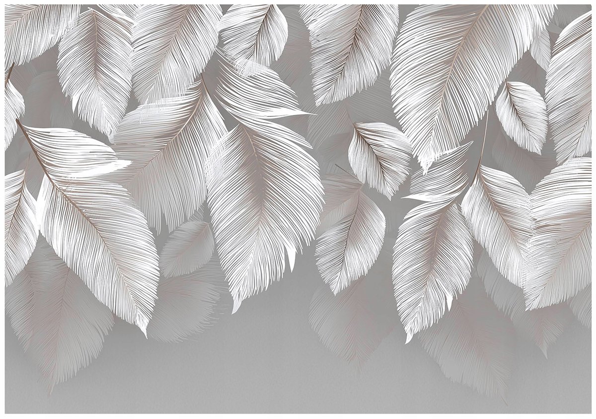 WALLARENA - Fotobehang - 350x250 cm - grijs beton bladeren abstract voor slaapkamer en woonkamer