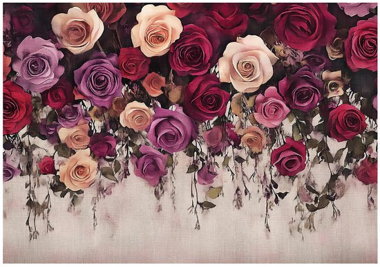 WALLARENA - Fotobehang - 350x250 cm - Vintage bloemen rozen voor slaapkamer en salon, vliesbehang