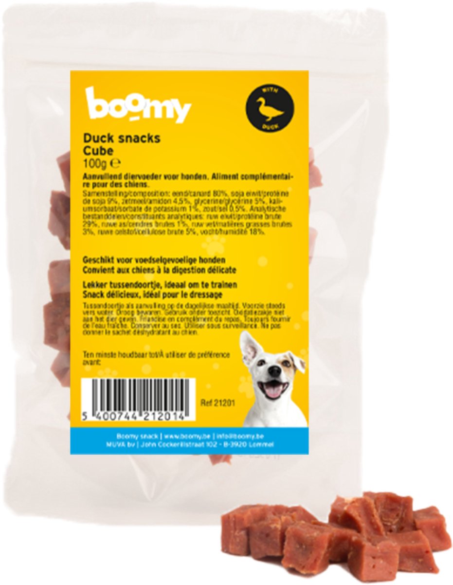 Boomy - Duck Cubes – Zachte blokjes eend voor honden – Hypoallergene hondensnacks - Glutenvrije hondensnoepjes – 3 x 100g