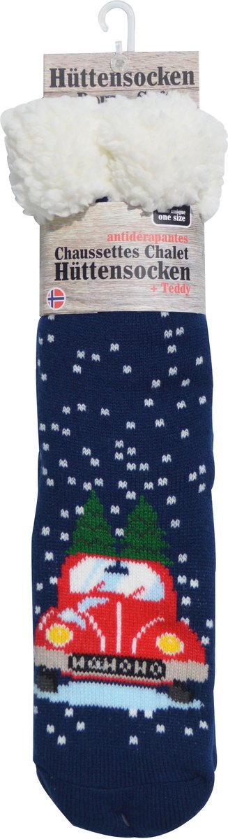 Kerst sokken - Happy Holidays - warme huttensocken mét anti slip - onze size - BLAUW