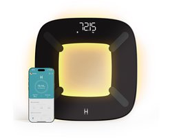 HoMedics Glo 200 Slimme Weegschaal met Led Verlichting - Incl. App - Digitale Personenweegschaal - Lichaamanalyse - 13 biometrische metingen - Tot 180 KG - Bluetooth - Duurzaam design - Motion Verlichting - SCLBBC200 - Zwart