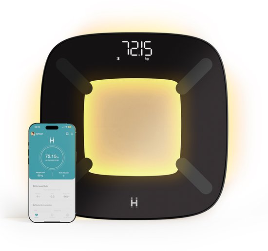 HoMedics Glo SCLBBC200 Slimme Weegschaal met Led Verlichting en APP - Personenweegschaal - Lichaamanalyse - Digitaal - Tot 180 KG - Duurzaam design - Motion Verlichting