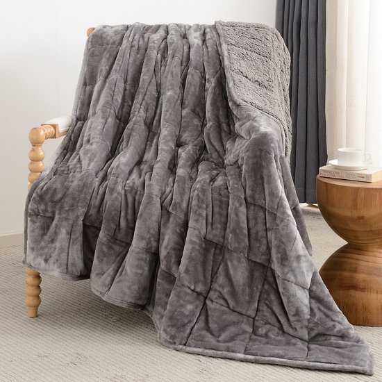 SIVIO Verzwaringsdeken 7 kg - Flanell & Sherpa Fleece Weighted Blanket - Gewichtendeken voor Diepe Slaap - 120 x 180 cm - Grijs