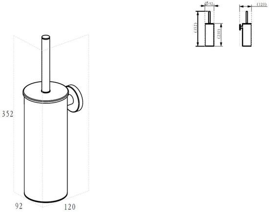 Technische tekening van een koperen toiletborstelhouder.