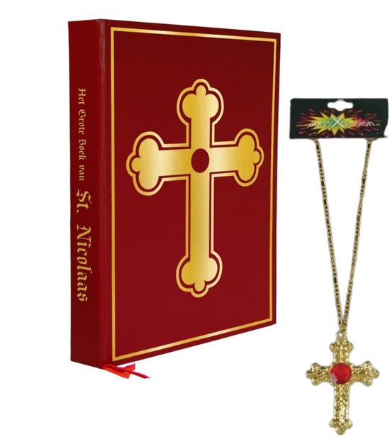 Combi-set Sinterklaas - gouden ketting met kruis - grote boek - pakjesavond - goedheiligman - sinterklaas accessoires