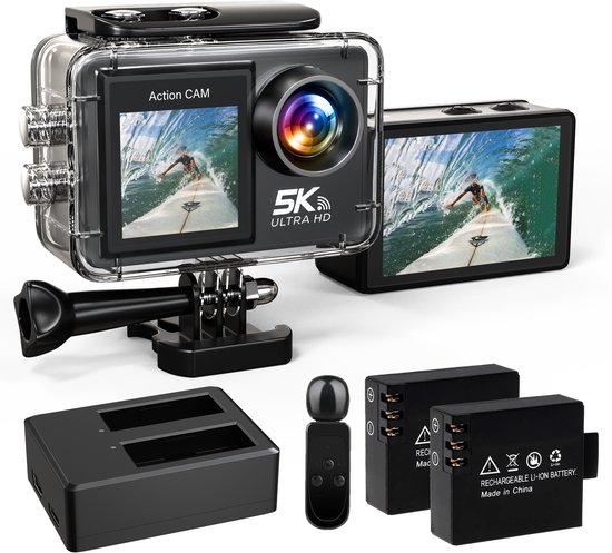 Action Camera Nexino® 5K - 50 MP / 60 FPS / Wi-Fi / Étanche jusqu'à 30 m - Écran tactile - Caméra sous-marine - Accessoires de vêtements pour bébé inclus