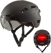 GOOFF® Pilot 3-in-1 Snorfiets Helm met Verlichting en Vizier - Speed Pedelec Fietshelm voor Volwassenen - NTA 8776 - Snorscooter Helm met LED Licht - Goedgekeurd voor Blauw Kenteken en E Bike - Dames en Heren - L - Matzwart
