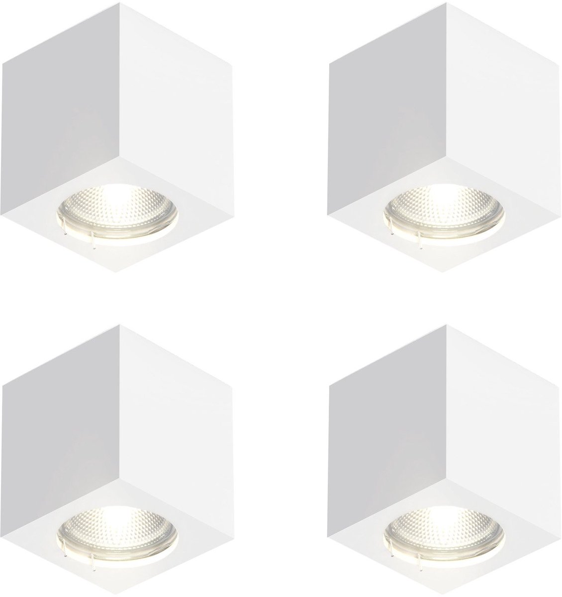 NETTLIFE Plafondlamp – Wit - 4 Stuks - GU10 Fitting - 1-Lichts - met Gips Lampkap - Moderne Ganglamp - vierkant - Opbouwspot - voor Slaapkamer | Woonkamer – Zonder Lichtborn - Max.40W