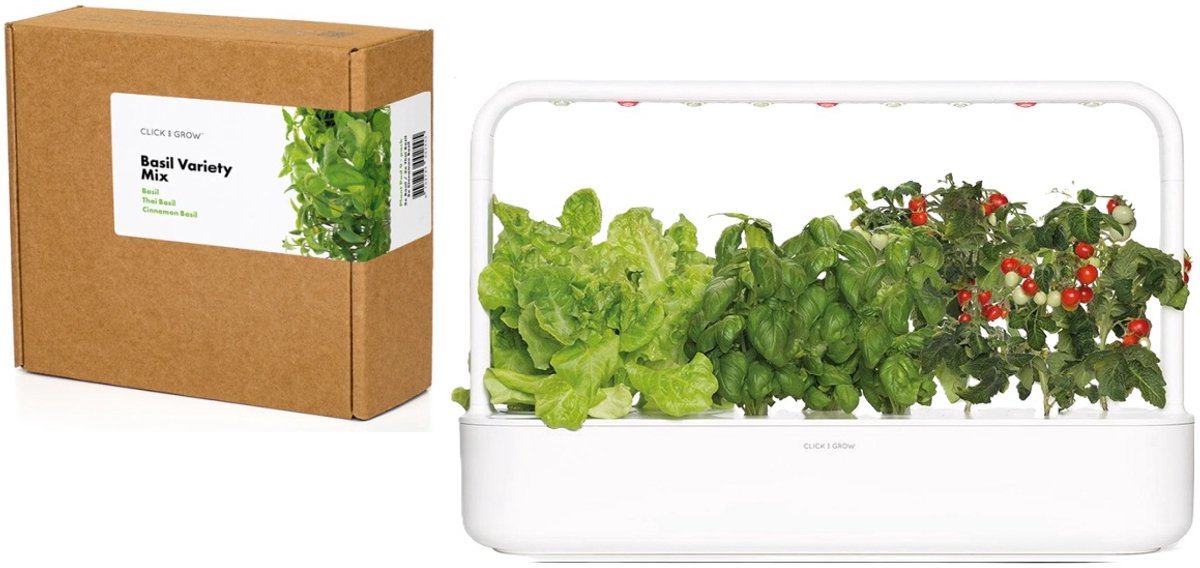Click & Grow - Smart garden 9 wit met gratis 9 extra vullingen basilic mix kruiden