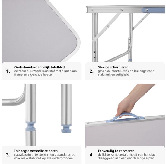 Draagbare Campingtafel 75x55x 56/26cm - Inklapbaar van Merkloos — afbeelding 3