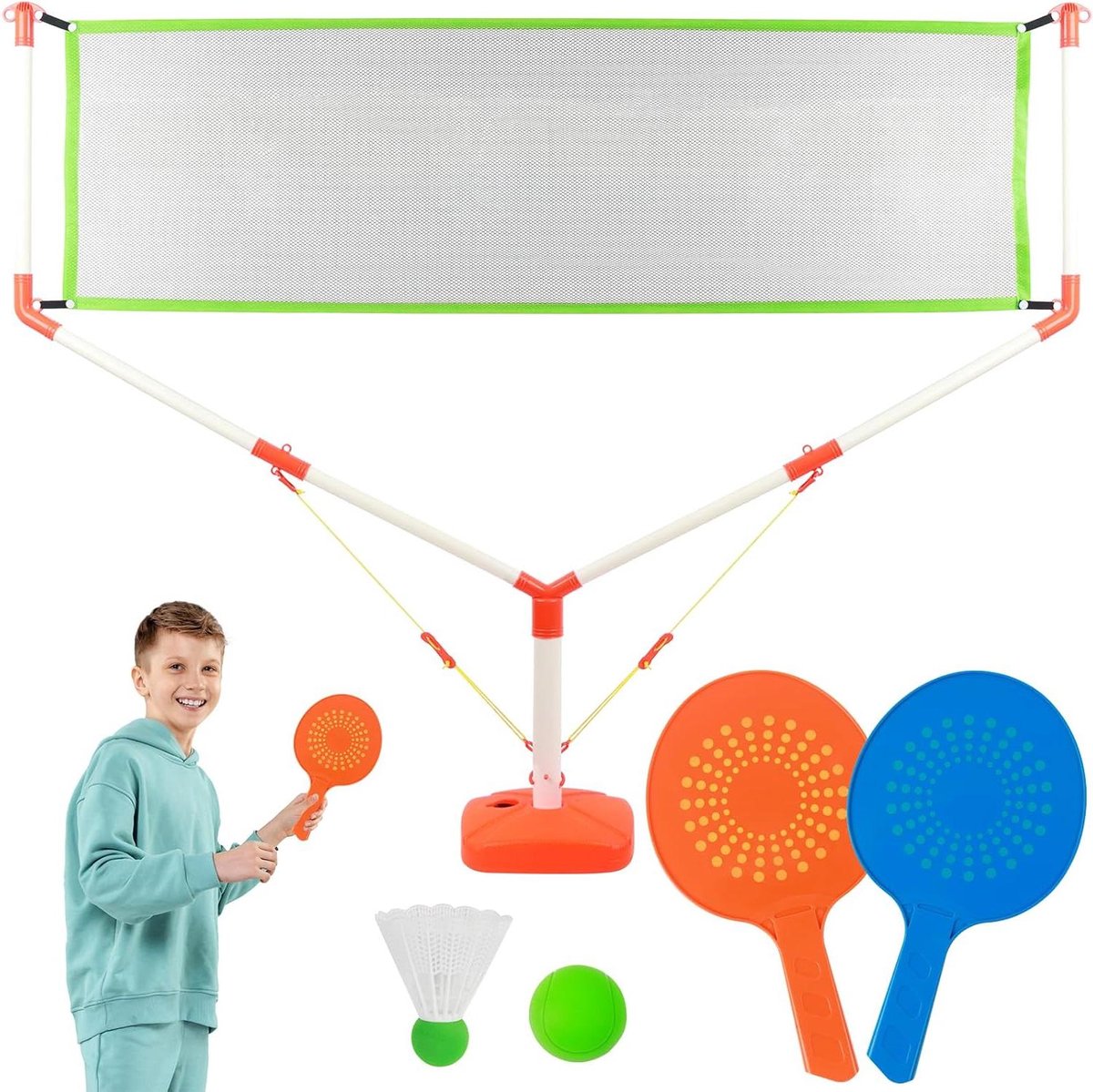 Kinderstrandtennis set met net, 2 strandtennisbatjes, 2 strandballen en 1 net - Racketspel speelgoed voor kinderen en volwassenen - Outdoorspel strandspel vanaf 3 jaar