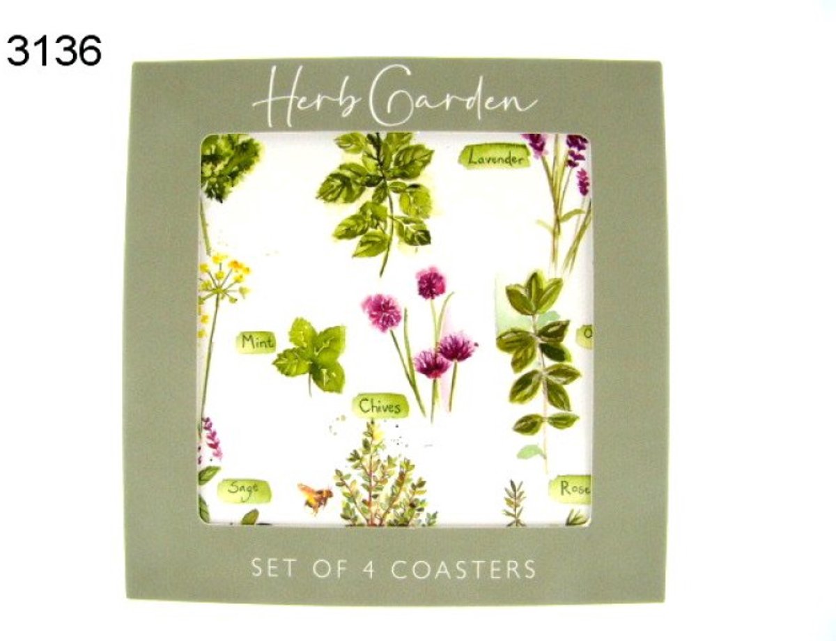 Lesser & Pavey Onderzetters Herb Garden – Set van 4 – 10 x 10 cm – Kunststof met Kurk – Hittebestendig