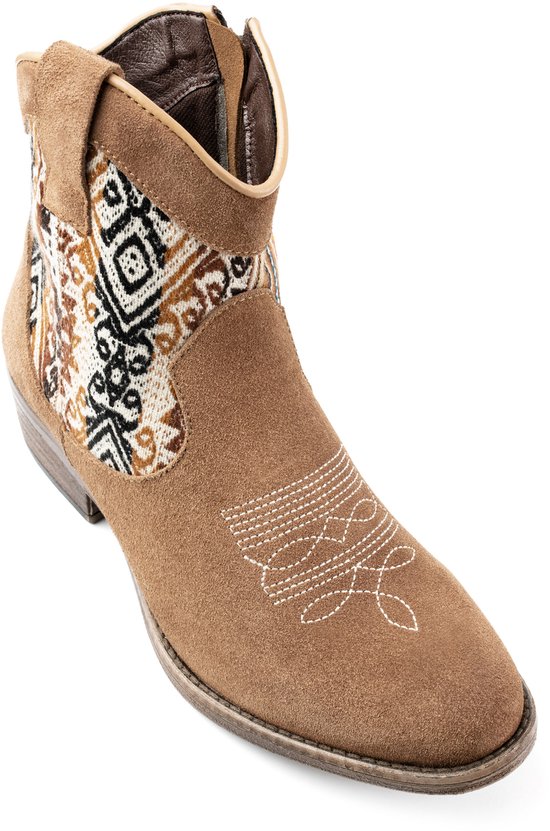 Inkkas, Desert Western Boot, Dames, Enkellaars, Suede, Old Western Print, Rubberzool, Maat 42