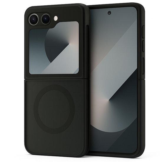 Coque de téléphone noire, noir mat avec deux découpes pour appareil photo, pour un téléphone pliable.