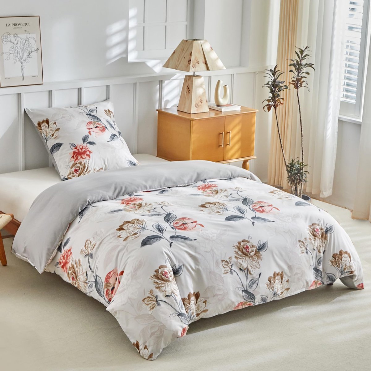 Ibenzoa® Beddengoedset met Elegant Pioenrozenpatroon en Ritssluiting, 135 x 200 cm