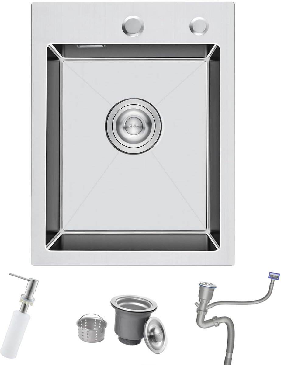 Ibenzoa® Roestvrijstalen keukenspoelbak met dubbele kraangaten en accessoires voor eenvoudig inbouw