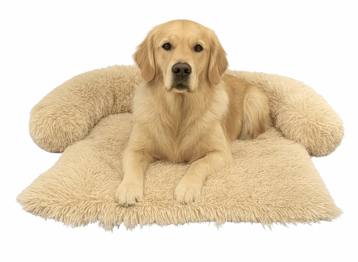 Dastium Pets - XXL Hondendeken Bank Beige - Wasbare Hondenmand Met Uitneembare Kussens - Bankbeschermer - Hondenkleed Bank - Hondenkussen Van Fluffy Stof - Hondenmand Voor Op De Bank - 101 CM