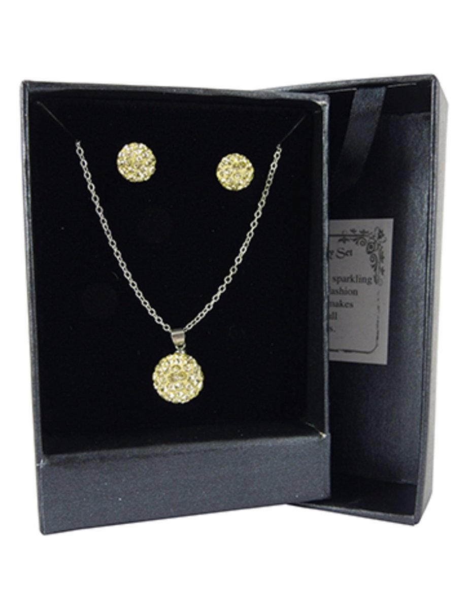 Shamballa set hanger / oorbellen geel - 46-50 cm - 46-50 cm