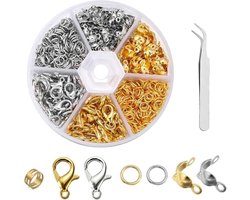 460 stuks Jump Rings Kreeft Klauw Sluitingen Set Boxed Ronde Hoepels Metalen Ring met Pincet, Open Jump Rings Connectors, Sluitingen Sluitingen voor Sieraden DIY Craft Armband Hanger Ketting