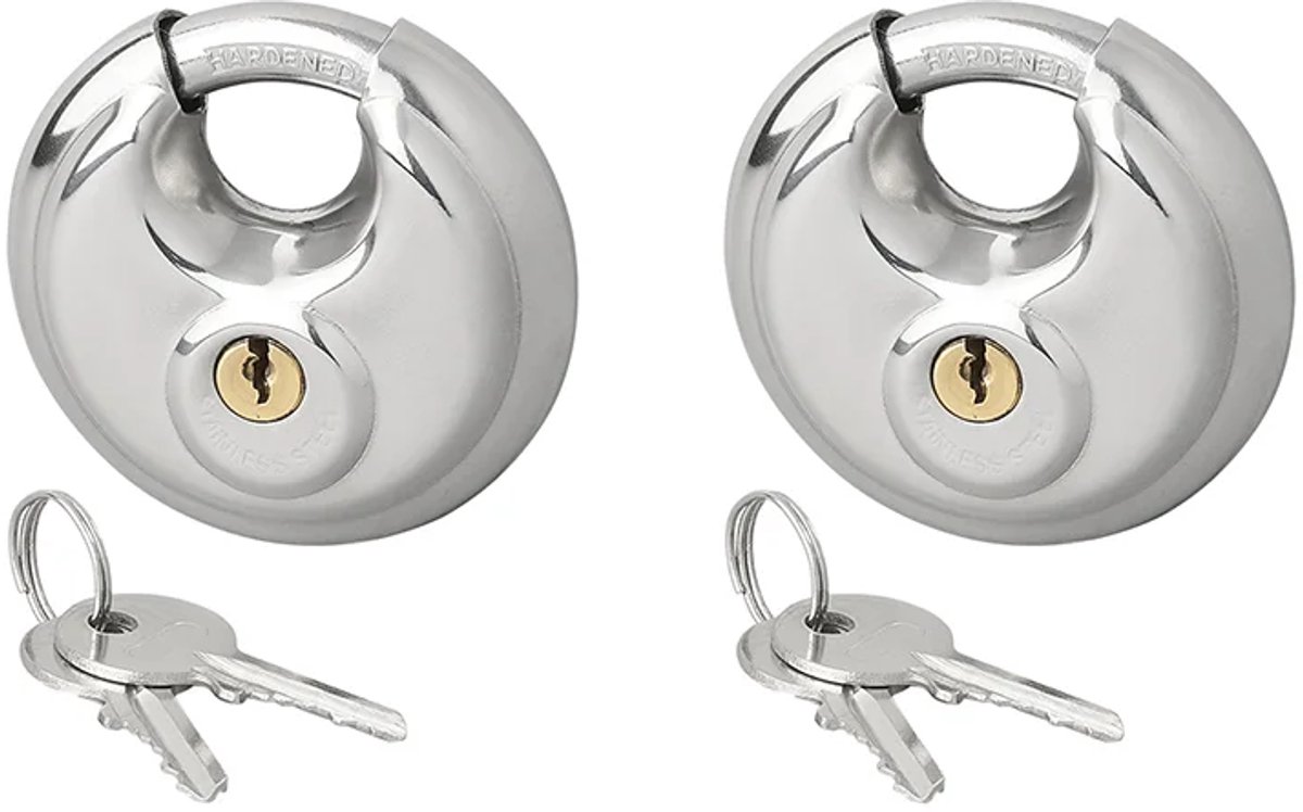 ProPlus set van 2 discussloten 70 mm - voor aanhanger, schuur en opslag - gelijksluitend met 2 sleutels - zilver