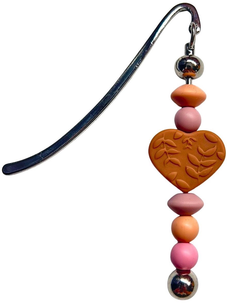 2 Love It Hart Bruin - Boekenlegger - Metaal - Siliconen - Bruin - Roze - Zilverkleurig