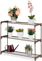 Plantenrek 3 etages voor kruiden & bloemen - HxBxD: 72 x 91 x 28 cm - Metaal & kunststof - Bruin