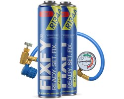 FIXFY 5in1 airconditioning navulset 2x GROTE BUS 500ml + slang met manometer R134a