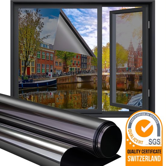 Homewell Isolerende HR+ Raamfolie 90x300cm - Statisch Zonwerende folie met Spiegeleffect - Zwart