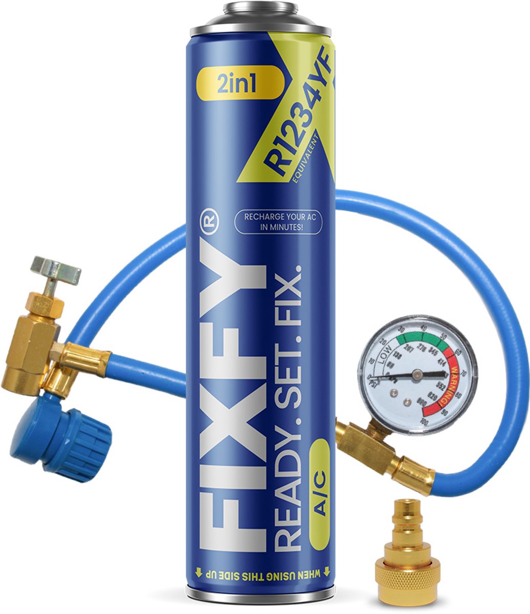 FIXFY 2in1 500ml airconditioning navulset - GROTE BUS + Slang + R1234yf-adapter