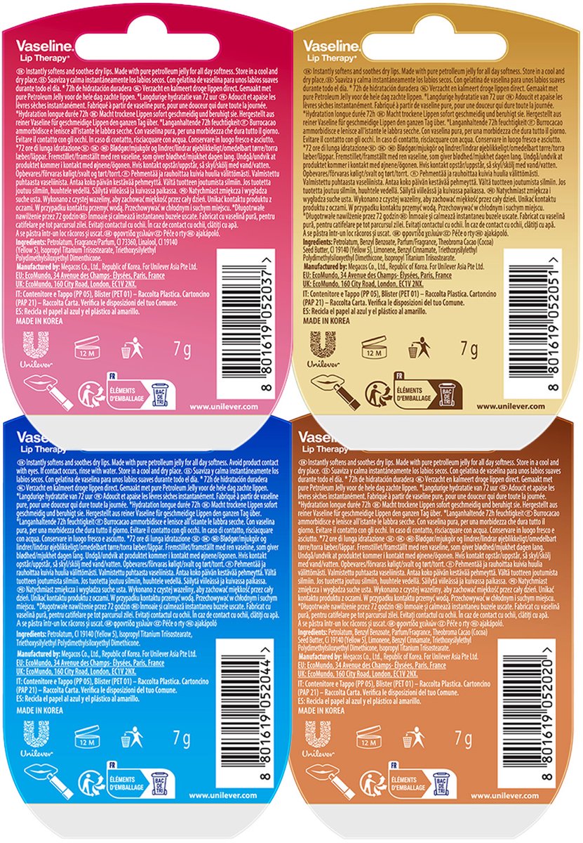 Vaseline Lip Therapy | Hydraterende Lippenbalsem | Set van 4 Rosy, Crème Brûlée, Origineel, Cacaoboter | 4 x 7g — cadeau in Verzorging - foto 2